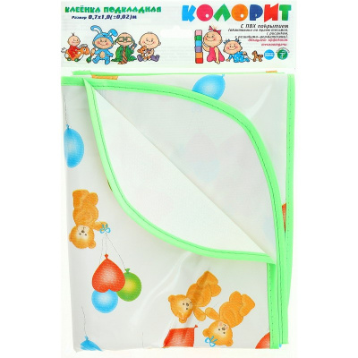 Клеенка подкладная, детск. с окант., отрез, 0,7 м х 0,5 м, ПВХ покрытие, с рисунком, Колорит, Россия