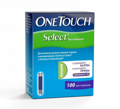 Тест-полоски OneTouch Select, глюкоза, 100 шт/упак