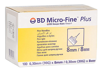 Иглы для шприц-ручки 30G, 0,3х8 мм, Micro-Fine Plus, США 3