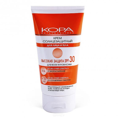 Крем, защита от солнца, для лица и тела , SPF-30, 150 мл, КОРА, Россия