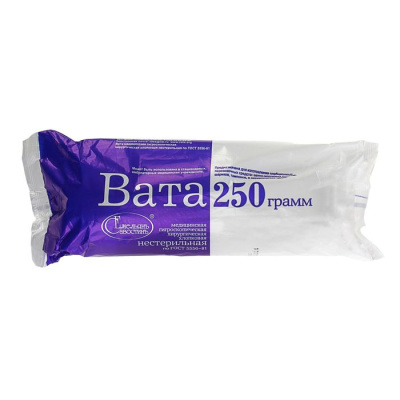 Вата гигроскопическая, хирургическая, нестерильная, хлопок, 250 г, Емельян Савостин, Россия
