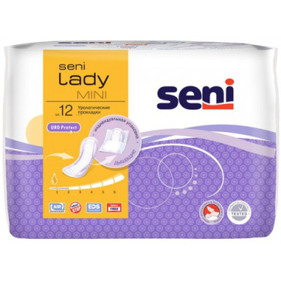 Прокладки урологические, жен., без крылышек, 2 кап., 12 шт./упак., Seni Lady Mini, Польша