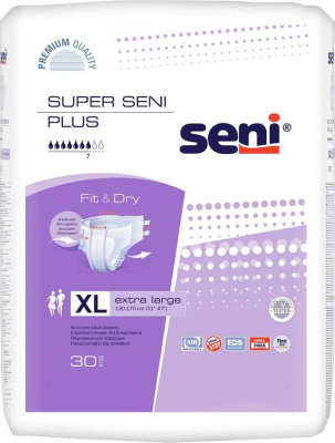 Подгузники взрослые, липучки, р-р XL, 30 шт., Super Seni Plus , Польша