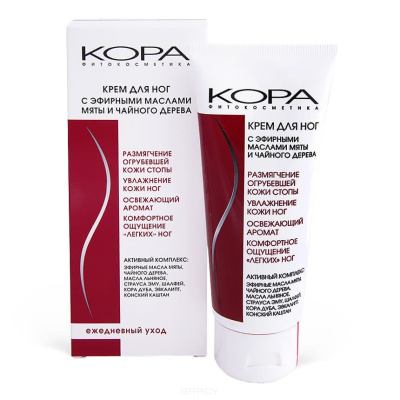Крем, эфирные масла мяты и чайного дерева, для ног, 100 мл, КОРА, Россия